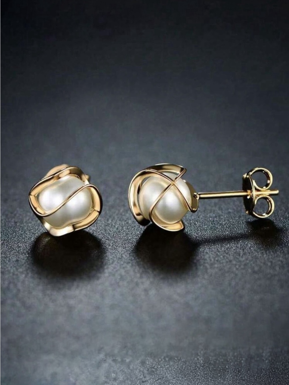 Gold Pearl Wrap Stud Earrings - Elegant Women’s Jewelry